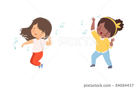 Little Kids Dancing to Music Rhythm and Singing Vector Set Little Kids Dancing to Music Rhythm and Singing Vector Set 84084437
