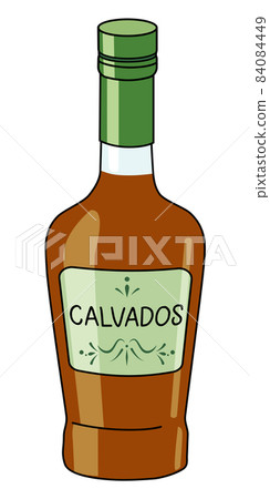 Classic Calvados French apple Brandy in a bottle. Doodle cartoon hipster style vector illustration isolated on white background. Good for party card, posters, bar menu or alcohol cook book recipe. Classic Calvados French apple Brandy in a bottle. Doodle cartoon hipster style vector illustration isolated on white background. Good for party card, posters, bar menu or alcohol cook book recipe. 84084449