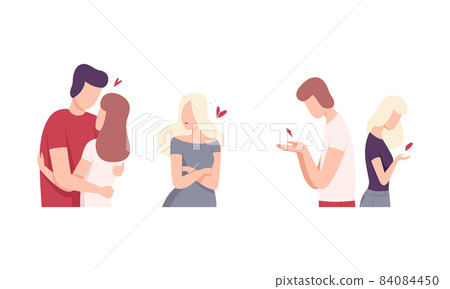 Man and Woman Experiencing Unrequited Love Feeling Vector Set Man and Woman Experiencing Unrequited Love Feeling Vector Set 84084450