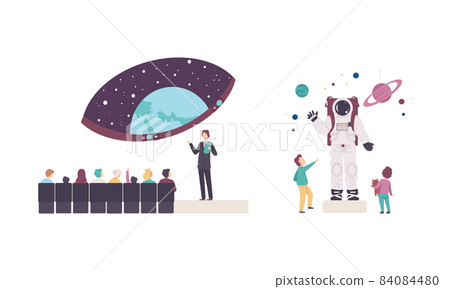 People Character Visiting Planetarium Learning about Astronomy and Night Sky Vector Set People Character Visiting Planetarium Learning about Astronomy and Night Sky Vector Set 84084480