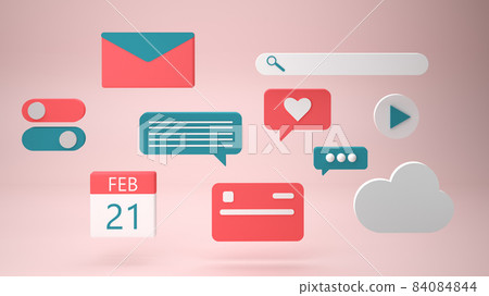Notification alert digital icons on pink background. 3d render 84084844
