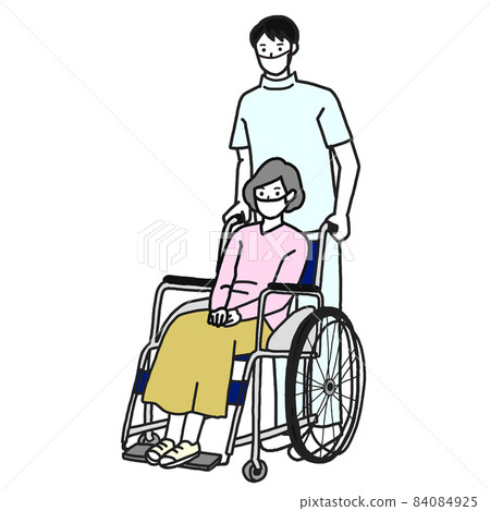 Vector illustration of a woman in a wheelchair and a nurse 84084925