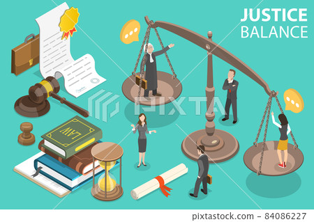 3D Isometric Vector Conceptual Illustration of Law and Justice. 84086227