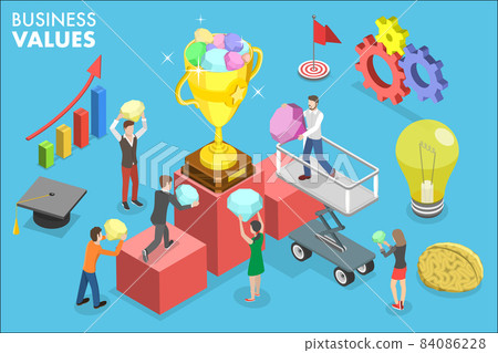 3D Isometric Flat Vector Conceptual Illustration of Business Values. 84086228