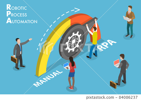 3D Isometric Vector Conceptual Illustration of RPA - Robotic Process Automation. 84086237