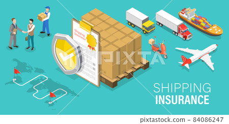 3D Isometric Flat Vector Conceptual Illustration of Shipping Insurance. 84086247