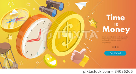 3D Isometric Vector Conceptual Illustration of Time is Money. 3D Isometric Vector Conceptual Illustration of Time is Money. 84086266