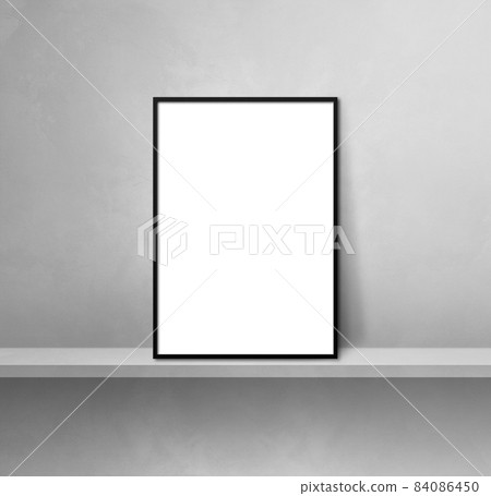 Black picture frame leaning on a grey shelf. 3d... - Stock Illustration ...