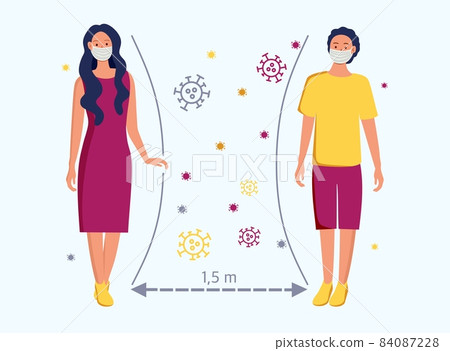 Social distance, keep a distance in public society The idea is to stop the spread of the COVID-19 virus. Vector illustrations. 84087228