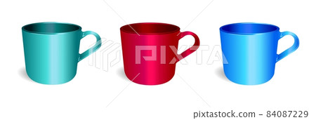 Mockup mugs of three colors Illustration isolated On A White Background. The Template Layout Is Ready For Your Design. Vector EPS 10 84087229
