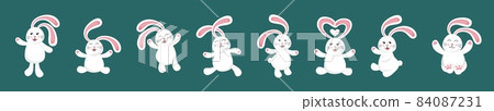 Funny cute white rabbit. A set of illustration characters. Vector illustration in a flat style. 84087231