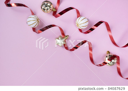 Pink background and ribbon ornaments Pink background and ribbon ornaments 84087629