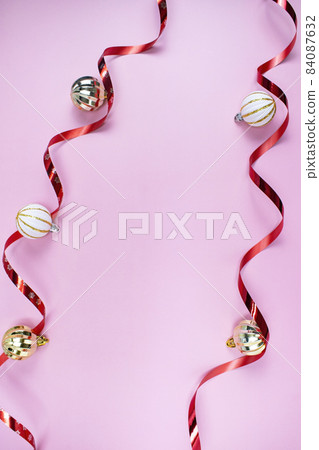 Pink background and ribbon ornaments Pink background and ribbon ornaments 84087632