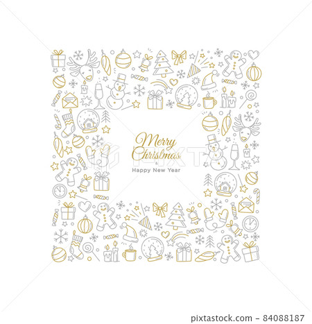 Merry Christmas Happy New Year background frame border pattern. 84088187