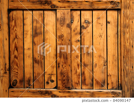 Dark rustic brown wood plank frame background 84090147