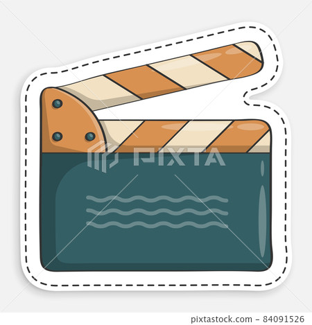 cartoon icon of doodle Clapper board for shooting film in open position. Assistant director. Vector isolated on white background cartoon icon of doodle Clapper board for shooting film in open position. Assistant director. Vector isolated on white background 84091526