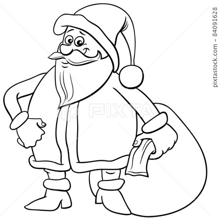 cartoon Santa Claus with sack of presents coloring book page 84091628