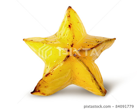 Ripe starfruit front view isolated on white 84091779