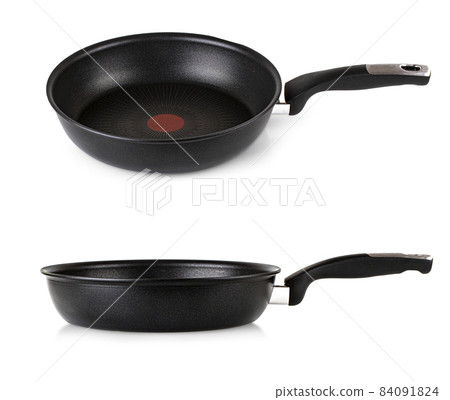 Frying pan with black marble coating isolated on white background Frying pan with black marble coating isolated on white background 84091824