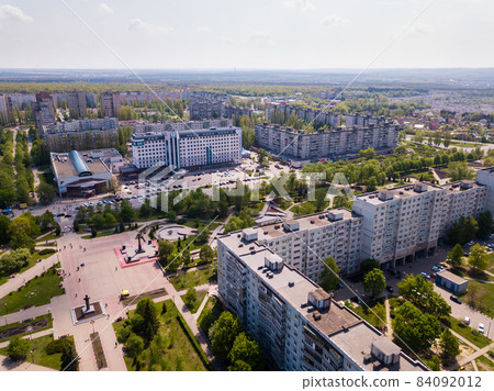 Panoramic view from drone of the residential district of city Old Oskol. Panoramic view from drone of the residential district of city Old Oskol. 84092012