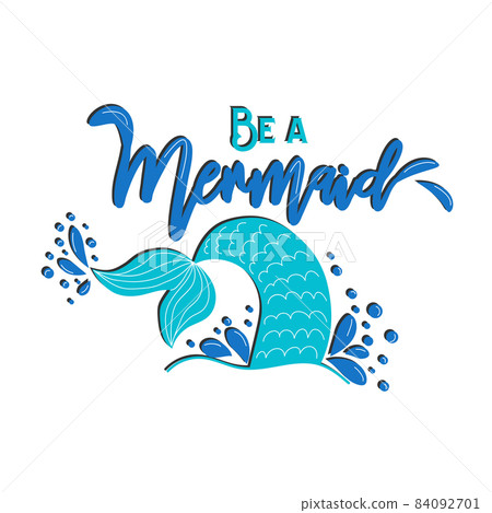 Mermaid card with hand drawn sea elements and lettering. Calligraphy summer quote with seashells, hearts and pearls 84092701