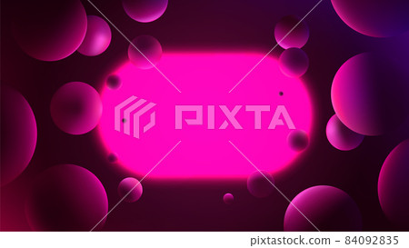 Futuristic vector gradient poster with glowing pink capsule on dark background, neon lighting with reflex on spheres, abstract illustration with geometric shapes Futuristic vector gradient poster with glowing pink capsule on dark background, neon lighting with reflex on spheres, abstract illustration with geometric shapes 84092835