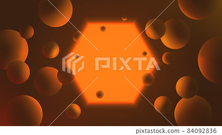 Futuristic vector gradient poster with glowing orange hexagon on dark background, neon lighting with reflex on spheres, abstract illustration with geometric shapes Futuristic vector gradient poster with glowing orange hexagon on dark background, neon lighting with reflex on spheres, abstract illustration with geometric shapes 84092836