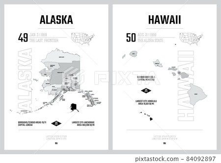 Highly detailed vector silhouettes of US state maps, Division United States into counties, political and geographic subdivisions of a states, Pacific - Alaska, Hawaii - set 17 of 17 Highly detailed vector silhouettes of US state maps, Division United States into counties, political and geographic subdivisions of a states, Pacific - Alaska, Hawaii - set 17 of 17 84092897