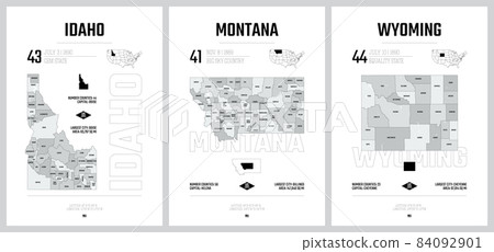 Highly detailed vector silhouettes of US state maps, Division United States into counties, political and geographic subdivisions of a states, Mountain - Nevada, Utah, Arizona - set 15 of 17 84092901