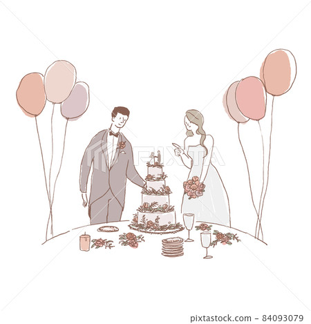 Wedding cake and bride and groom, wedding, wedding, balloons A 84093079
