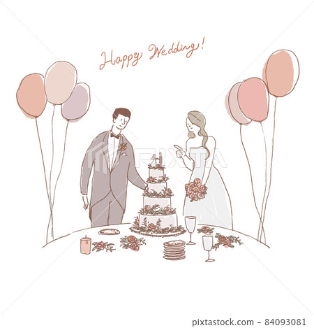 Wedding cake and bride and groom, wedding, wedding, balloons B 84093081