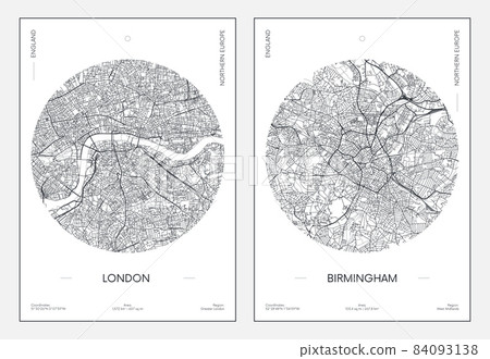 Travel poster, urban street plan city map London and Birmingham, vector illustration 84093138