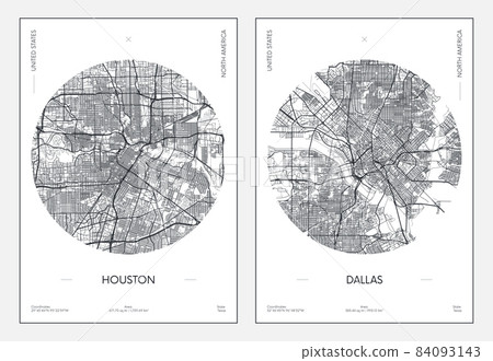 Travel poster, urban street plan city map Houston and Dallas, vector illustration 84093143