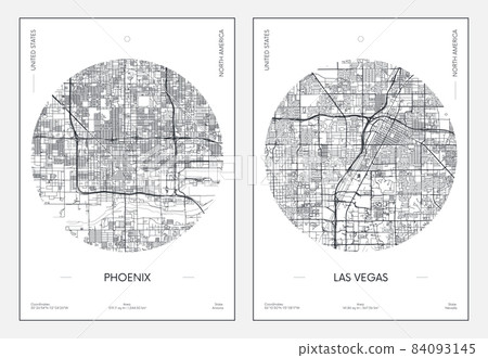 Travel poster, urban street plan city map Phoenix and Las Vegas, vector illustration 84093145