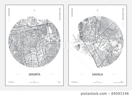 Travel poster, urban street plan city map Jakarta and Manila, vector illustration Travel poster, urban street plan city map Jakarta and Manila, vector illustration 84093146