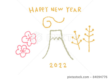 富士山，鮮花和新年快樂_3色_horizontal 84094776