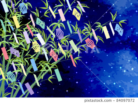 Tanabata Festival-Sasatake and Tanabata decorations in the starry sky 84097072