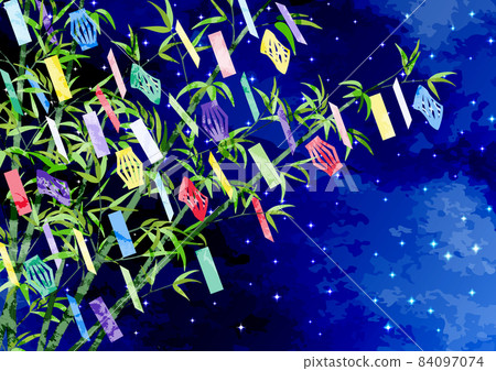 Tanabata Festival-Sasatake and Tanabata decorations in the starry sky 84097074