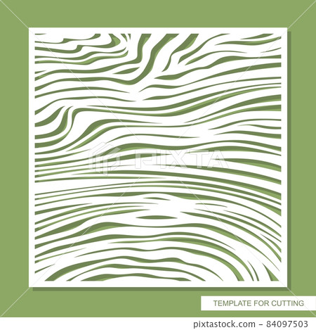Decorative square panel with a carved pattern. Abstract striped ornament of uneven lines, waves. Wood texture. Vector template for plotter laser cutting of paper, metal engraving, wood carving, cnc. Decorative square panel with a carved pattern. Abstract striped ornament of uneven lines, waves. Wood texture. Vector template for plotter laser cutting of paper, metal engraving, wood carving, cnc. 84097503