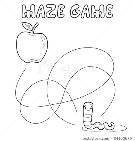 Maze puzzle game for children. Outline maze or labyrinth. Find path game with worm. Maze puzzle game for children. Outline maze or labyrinth. Find path game with worm. 84100679