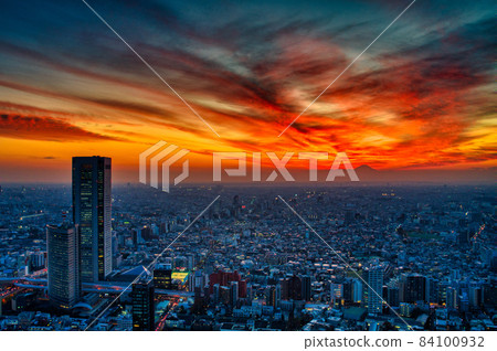 City sunset and shadow of Mt. Fuji City sunset and shadow of Mt. Fuji 84100932