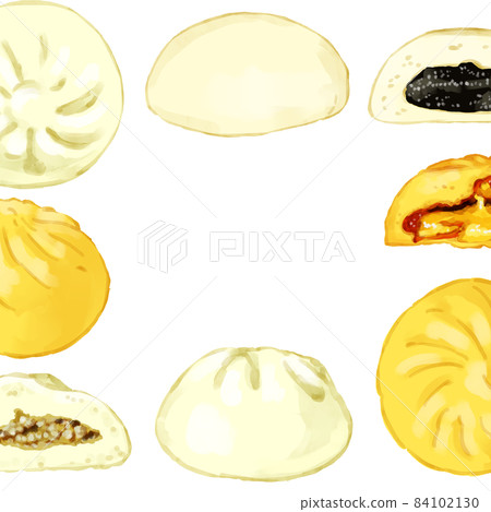 Hand-painted watercolor Chinese steamed bun illustration square frame / box 84102130