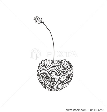 Single continuous line drawing whole healthy organic cherry for orchard logo identity. Fresh fruitage concept for fruit garden icon. Swirl curl style. One line draw graphic design vector illustration 84103258
