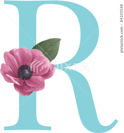 Floral pastel watercolor style. Blooming spring floral card. Alphabet A-Z are isolated 84103548