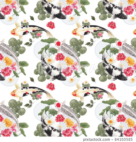 Oriental koi colorful floating carps backdrop,... - Stock Illustration ...