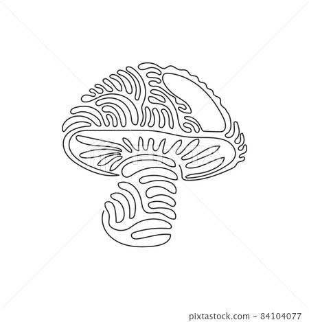 Continuous one line drawing wild cep porcini mushrooms. Organic vegetarian product. Great for menu, label, product, recipe logo. Swirl curl style. Single line draw design vector graphic illustration 84104077