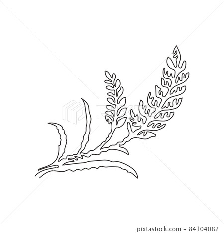 Single one line drawing wheat symbol logo template. Agriculture farm icon. Natural product grain sign. Swirl curl style concept. Modern continuous line draw design graphic vector illustration 84104082