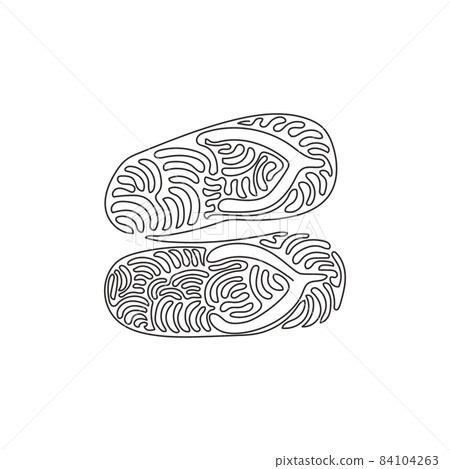 Continuous one line drawing flip flops icon. Cute and colorful summer flip flops for beach holiday designs. Beach sandals. Swirl curl style. Single line draw design vector graphic illustration 84104263