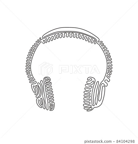 Single one line drawing Modern style headphones. Audio headset. Stylish modern headphones with earmuffs. Swirl curl style concept. Modern continuous line draw design graphic vector illustration 84104298