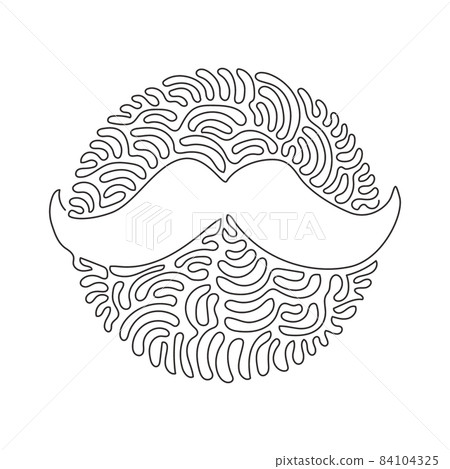 Single continuous line drawing old style mustaches. Adult man moustaches. Mustache vintage facial. Swirl curl circle background style. Dynamic one line draw graphic design vector illustration 84104325